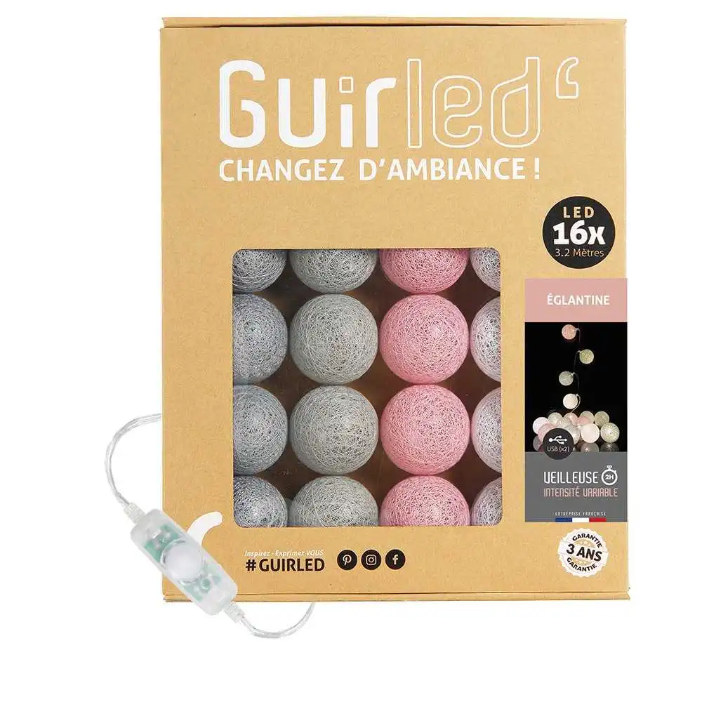 Guirled - Guirlande lumineuse Classique -  Églantine Classique Guirlande lumineuse boules coton LED USB