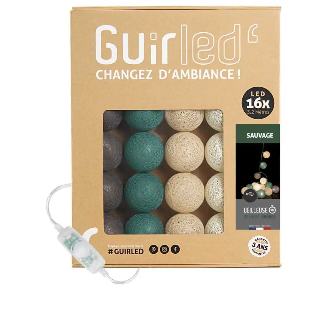 Guirlande lumineuse boules coton led usb - télécommande sans fil - chargeur  double usb 2a inclus - 4 intensités - 24 boules - mangrove - Achat & prix