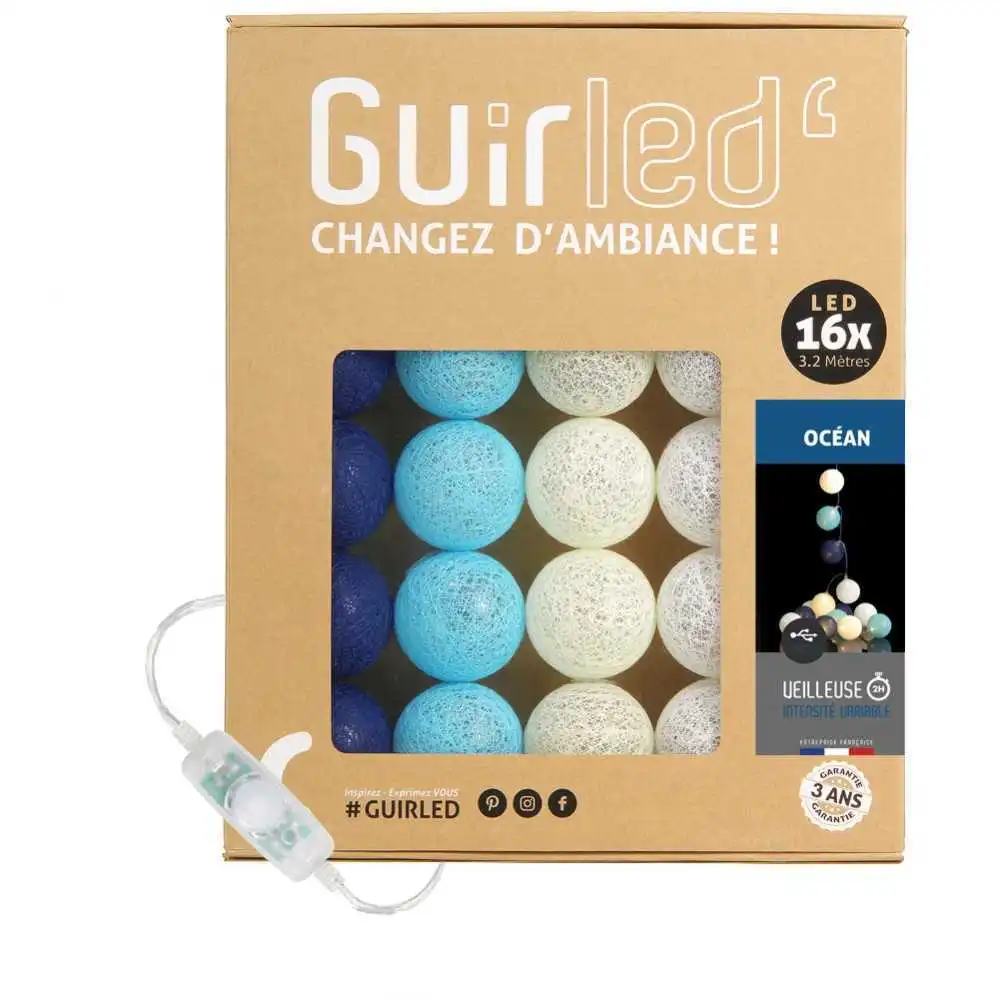 Guirled - Guirlande lumineuse Classique -  Océan Classique Guirlande lumineuse boules coton LED USB