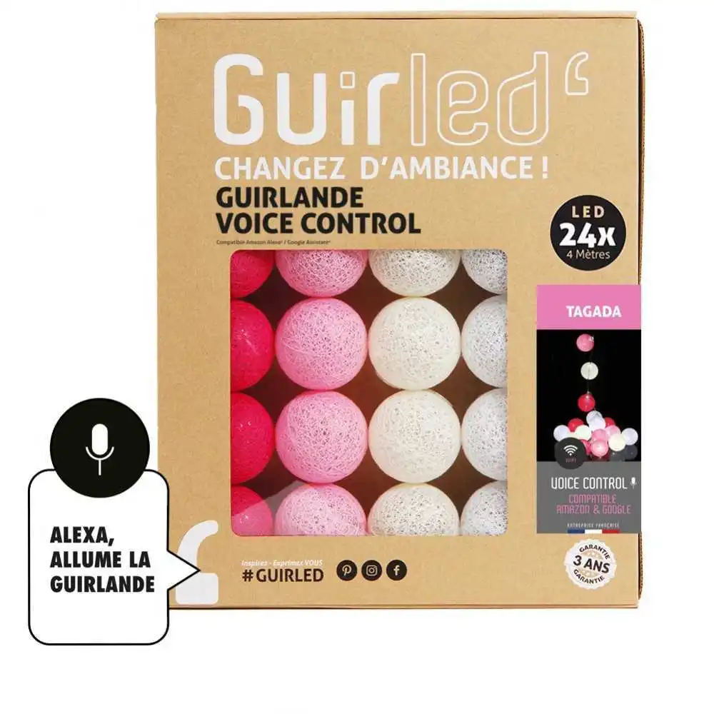 Guirled - Guirlande lumineuse Voice Control -  Tagada Commande Vocale Guirlande lumineuse boules coton Google & Alexa