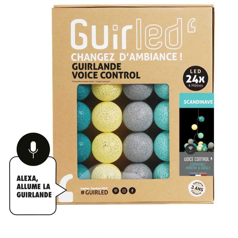 Guirled - Guirlande lumineuse Voice Control -  Scandinave Commande Vocale Guirlande lumineuse boules coton Google & Alexa