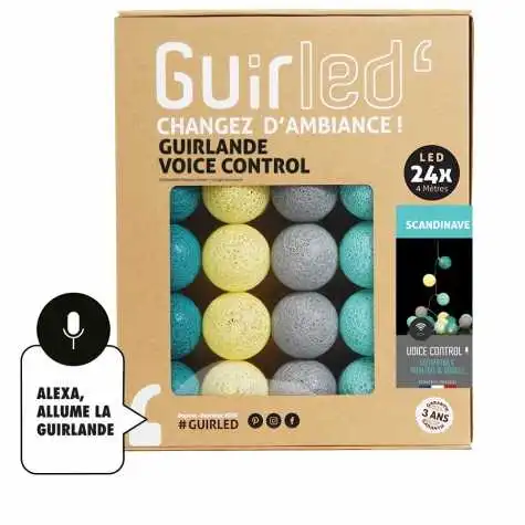 Guirled - Lichterkette Voice Control - Skandinavisch Sprachsteuerung Lichterkette Kugeln Baumwolle Google & Alexa