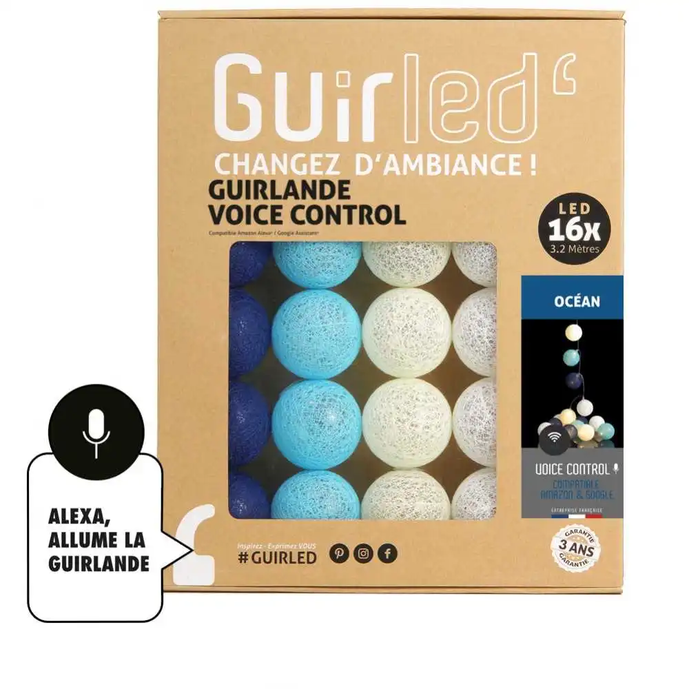 Guirled - Lichterkette Voice Control - Ozean Sprachsteuerung Lichterkette Baumwollkugeln Google & Alexa