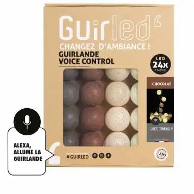 Guirled - Lichterkette Voice Control - Chocolate Sprachsteuerung Lichterkette Kugeln aus Baumwolle Google & Alexa