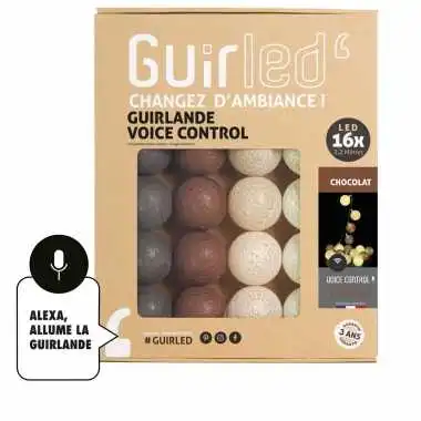 Guirled - Guirlande lumineuse Voice Control -  Chocolat Commande Vocale Guirlande lumineuse boules coton Google & Alexa