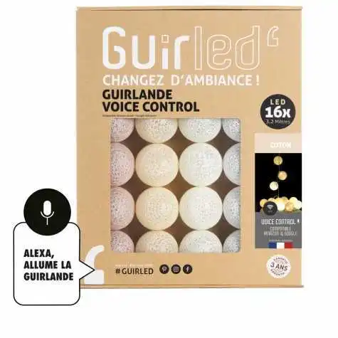Guirled - Lichterkette Voice Control - Baumwolle Sprachsteuerung Lichterkette Kugeln Baumwolle Google & Alexa