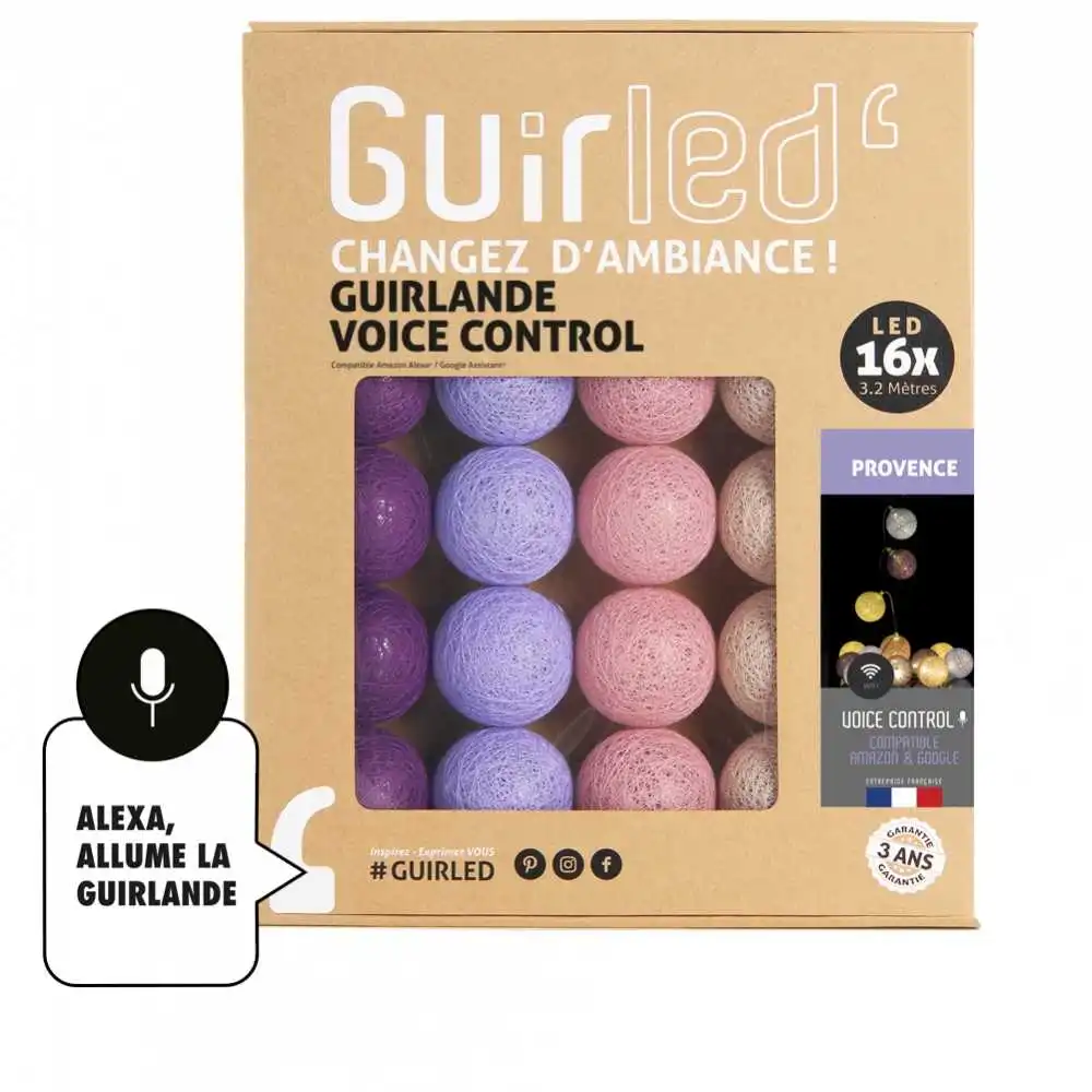 Guirled - Guirlande lumineuse Voice Control -  Provence Commande Vocale Guirlande lumineuse boules coton Google & Alexa