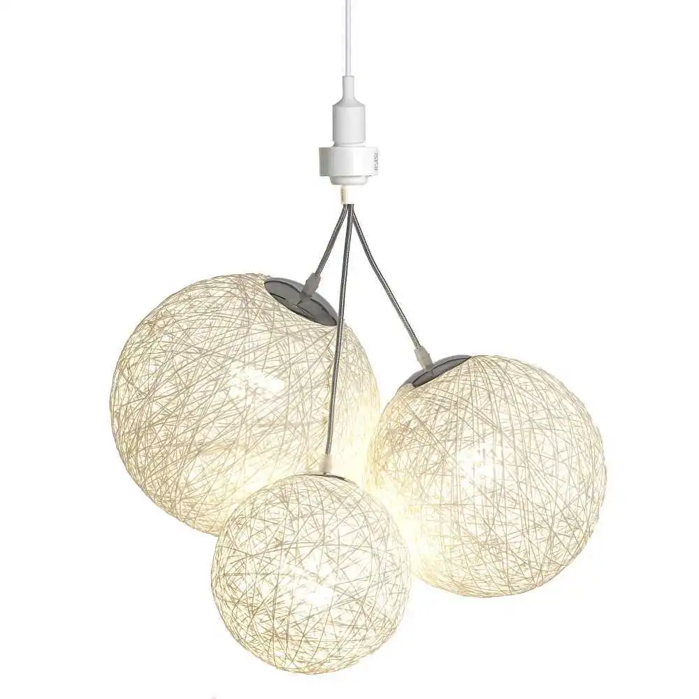 Suspension Luminaire LED 3 boules en chanvre Plume Guirled