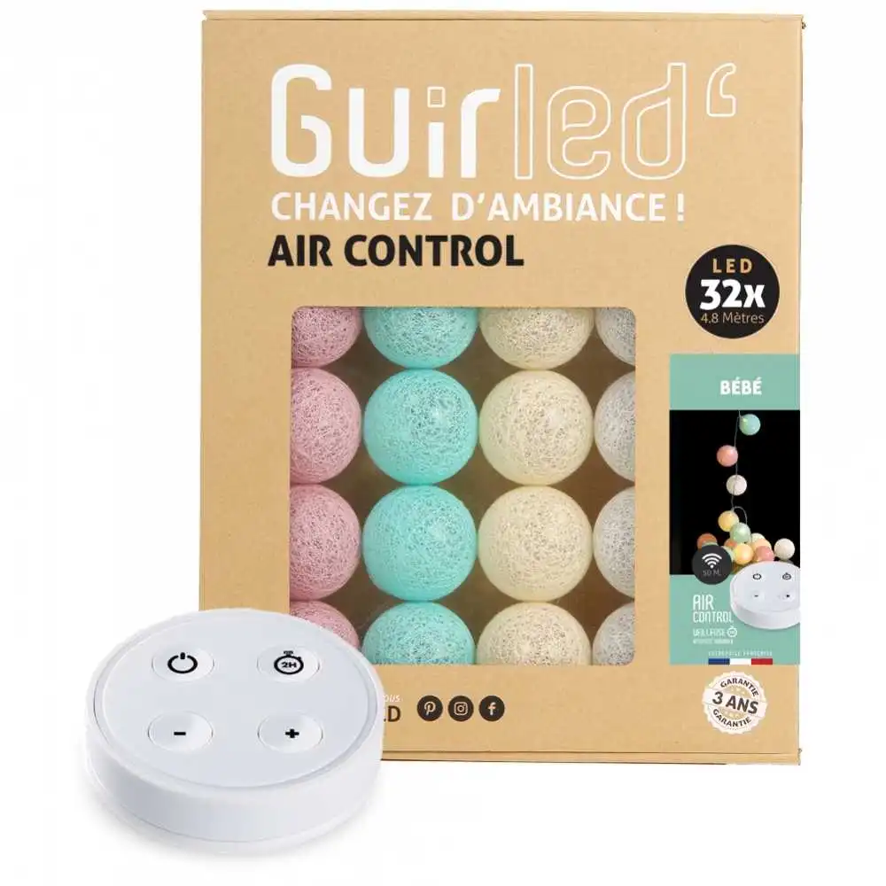 Guirled - Air Control Lichterkette - Baby Ferngesteuert Lichterkette Baumwollkugeln LED USB