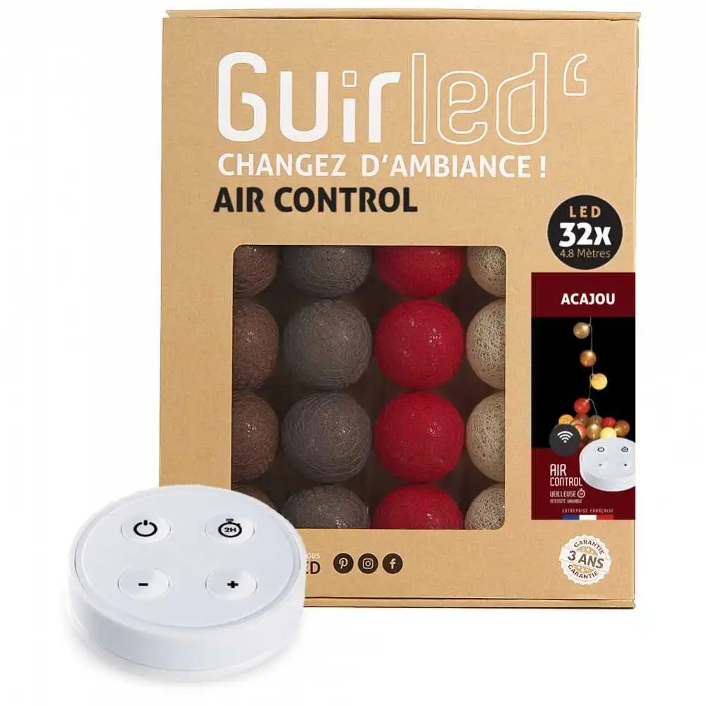 Guirled - Air Control Lichterkette - Mahagoni Ferngesteuert Lichterkette Baumwollkugeln LED USB