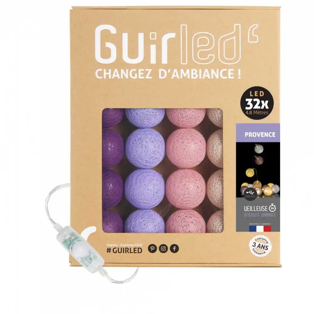Guirled - Klassische Lichterkette - Provence Classique Lichterkette Kugeln aus Baumwolle LED USB