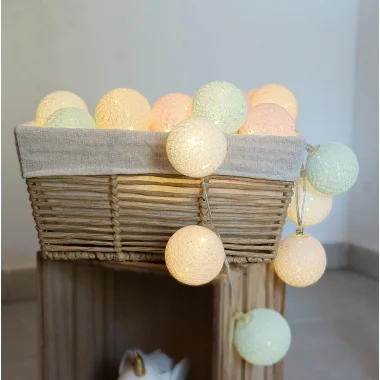 Guirlande Lumineuse Boules Coton Blanc À Pile Mariage pas cher