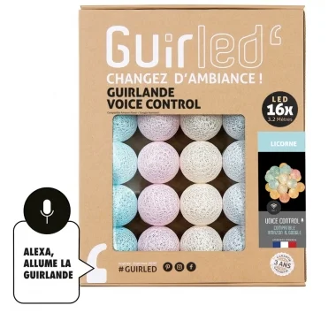 Guirled - Guirlande lumineuse Voice Control -  Licorne Commande Vocale Guirlande lumineuse boules coton Google & Alexa