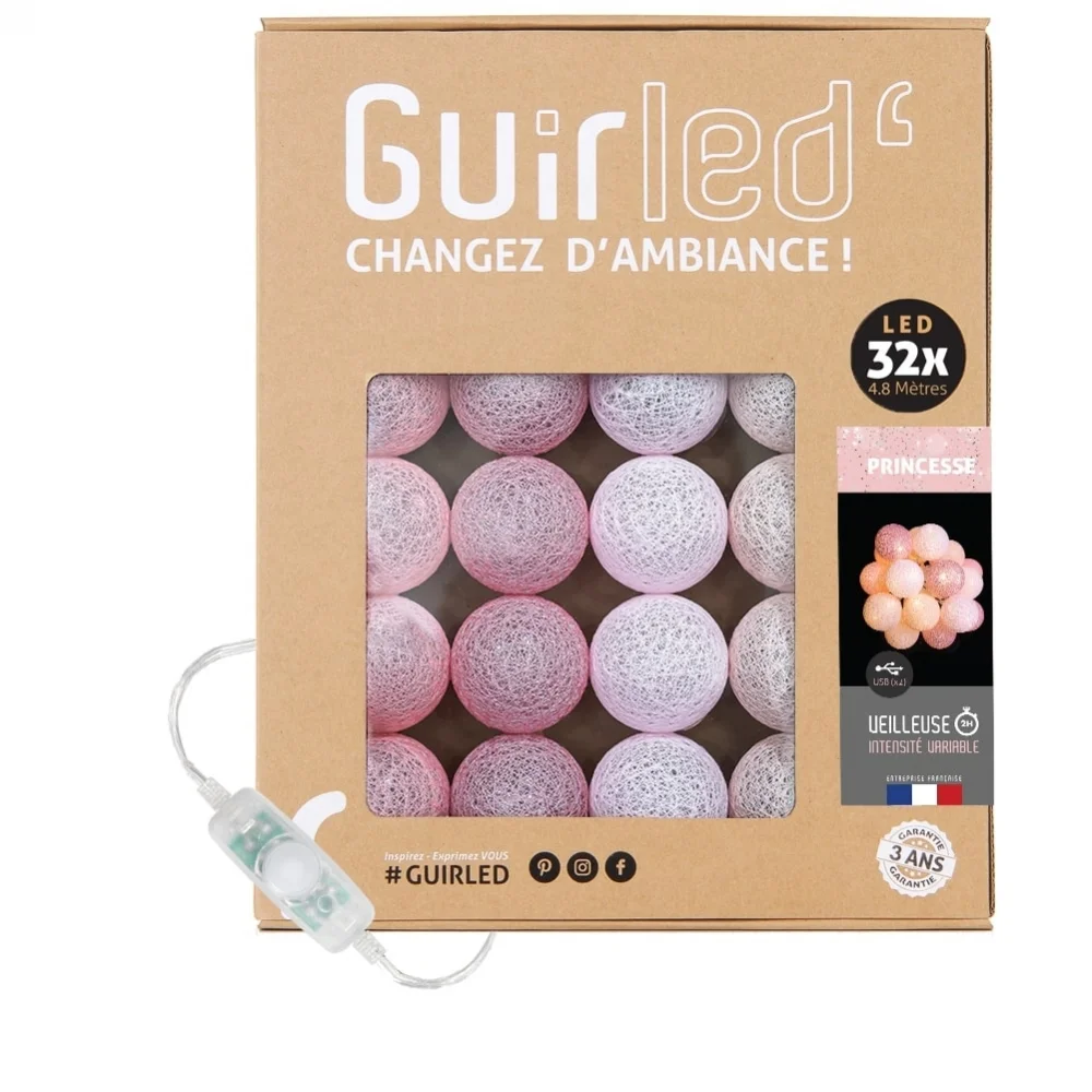 Guirled - Klassische Lichterkette - Prinzessin Klassisch Lichterkette Baumwollkugeln LED USB