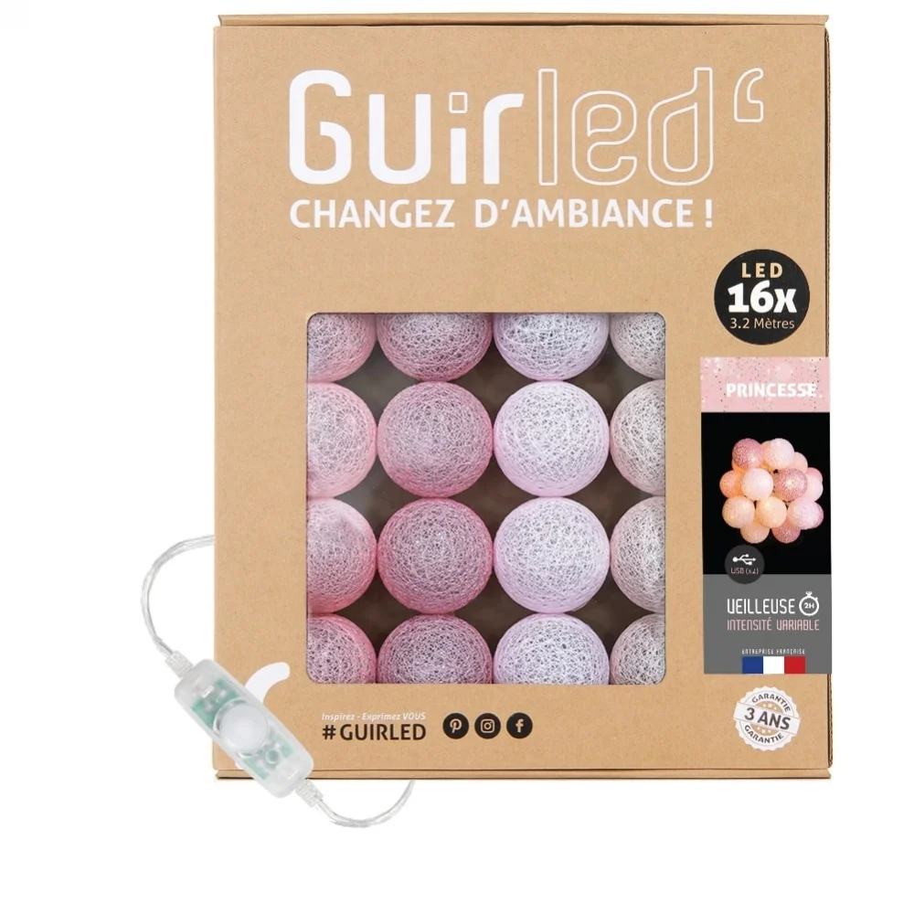 Guirled - Guirlande lumineuse Classique -  Princesse Classique Guirlande lumineuse boules coton LED USB