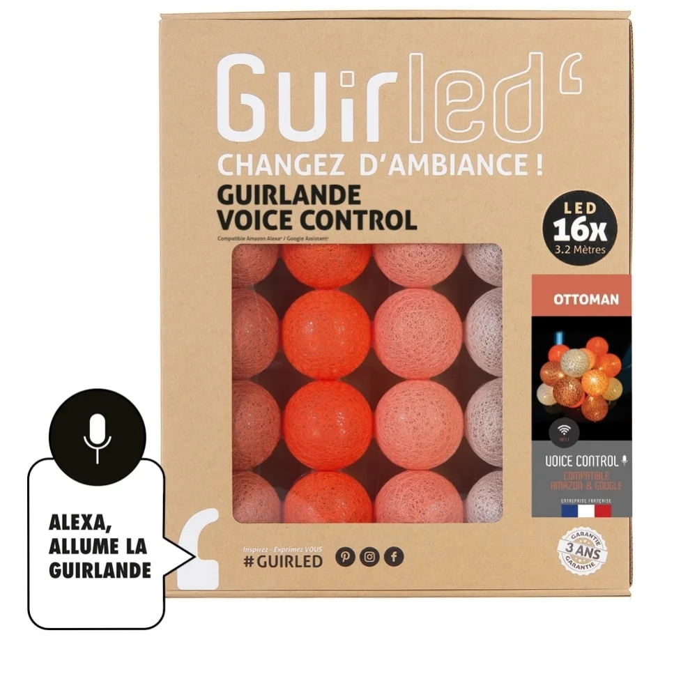 Guirled - Guirlande lumineuse Voice Control -  Ottoman Commande Vocale Guirlande lumineuse boules coton Google & Alexa