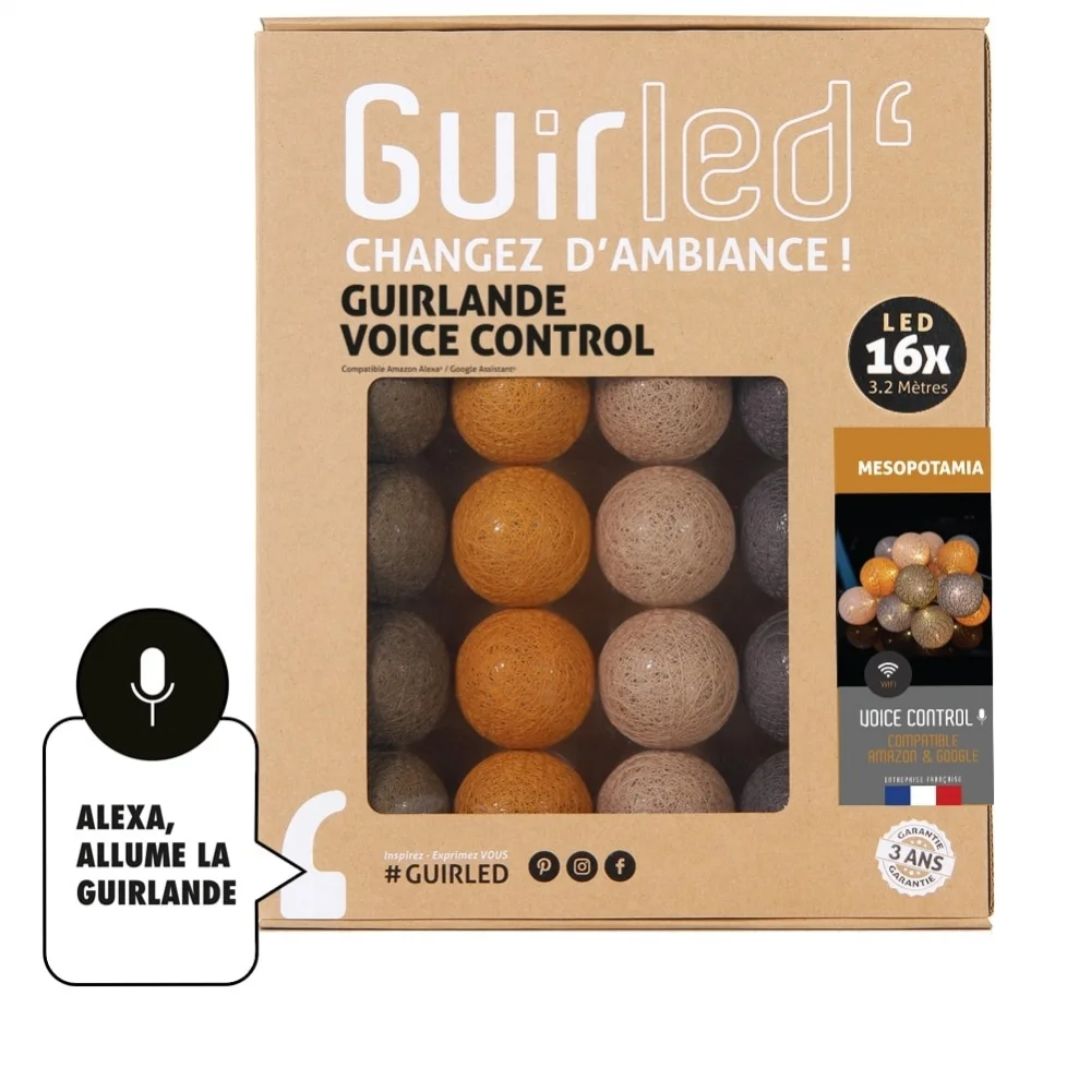 Guirled - Guirlande lumineuse Voice Control -  Mesopotamia Commande Vocale Guirlande lumineuse boules coton Google & Alexa