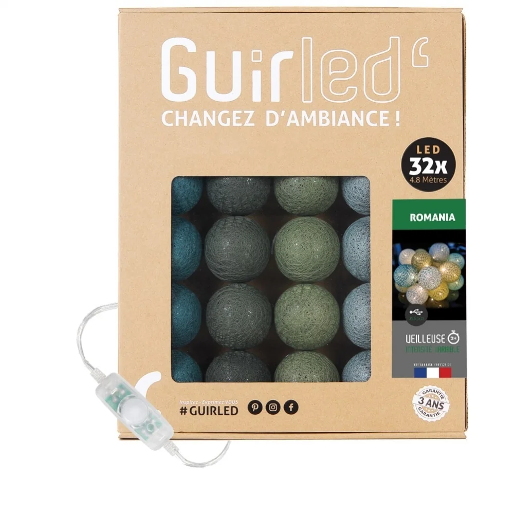 Guirled - Klassische Lichterkette - Romania Klassisch Lichterkette Baumwollkugeln LED USB