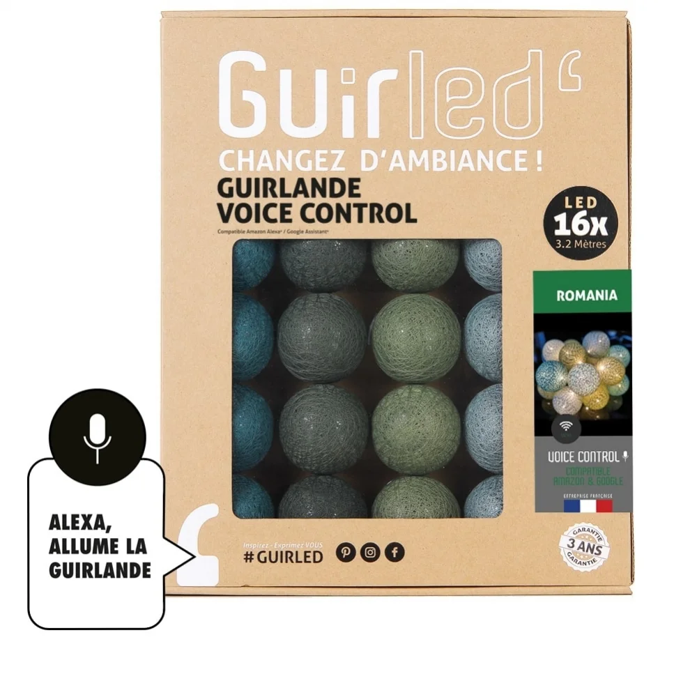 Guirled - Guirlande lumineuse Voice Control -  Romania Commande Vocale Guirlande lumineuse boules coton Google & Alexa
