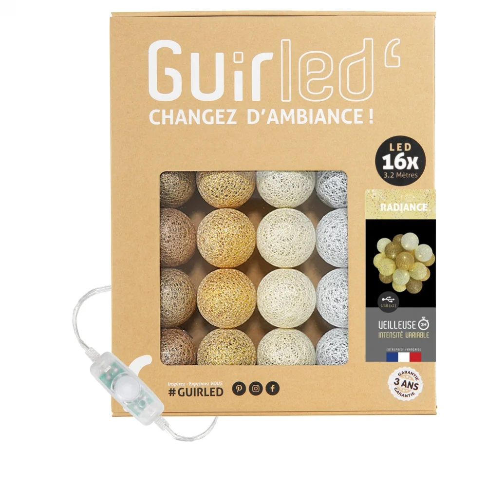Guirled - Klassische Lichterkette - Radiance Classique Lichterkette Baumwollkugeln LED USB