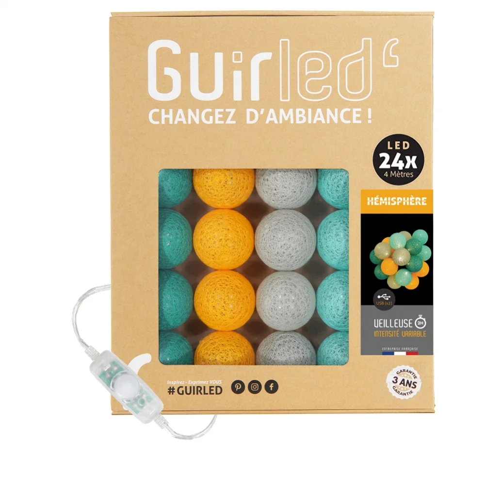 Guirled - Klassische Lichterkette - Hemisphere Classic Lichterkette Baumwollkugeln LED USB