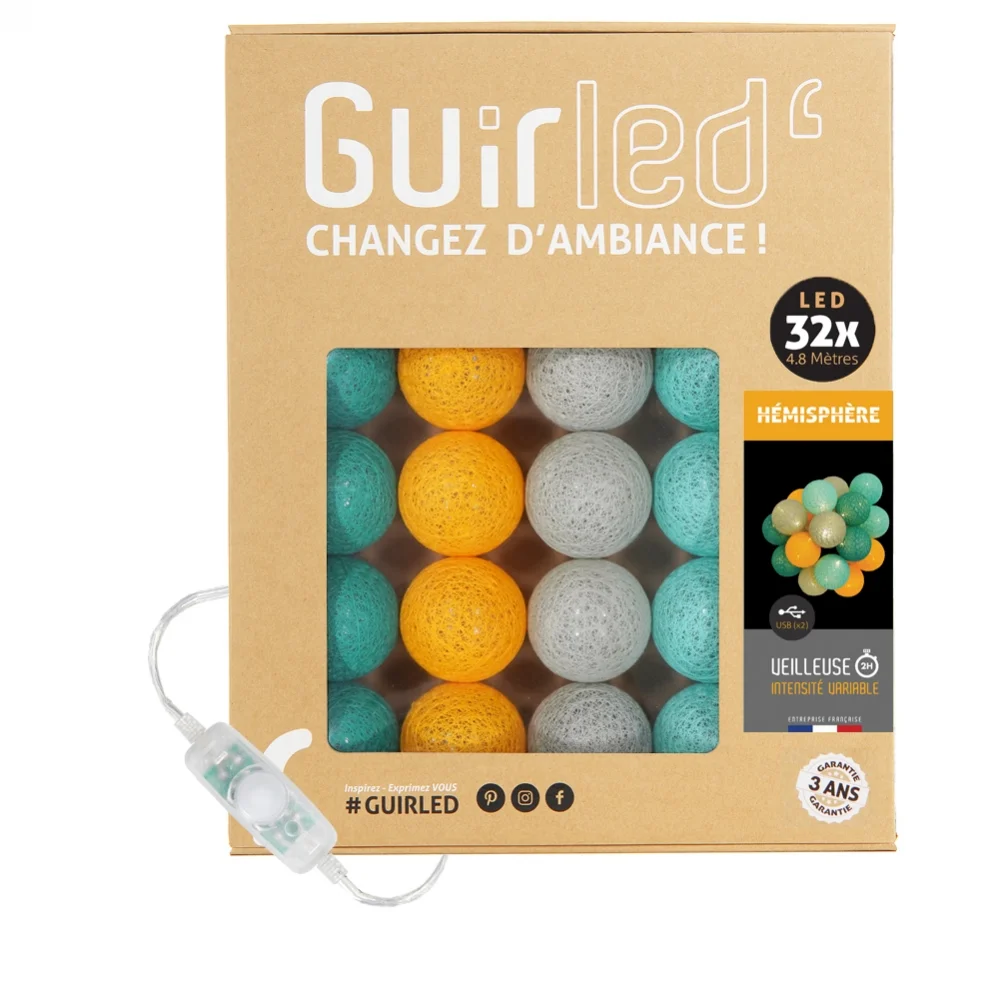 Guirled - Klassische Lichterkette - Hemisphere Classic Lichterkette Baumwollkugeln LED USB