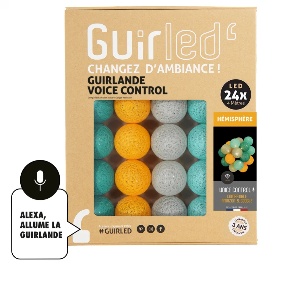 Guirled - Lichterkette Voice Control - Hemisphere Sprachsteuerung Lichterkette Baumwollkugeln Google & Alexa