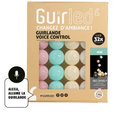 Guirled - Lichterkette Voice Control - Baby Sprachsteuerung Lichterkette Baumwollkugeln Google & Alexa