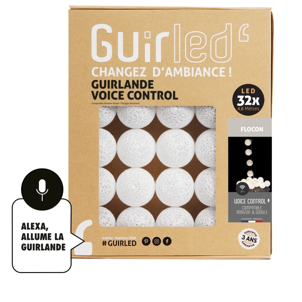 Guirled - Lichterkette Voice Control - Flocon Sprachsteuerung Lichterkette Baumwollkugeln Google & Alexa