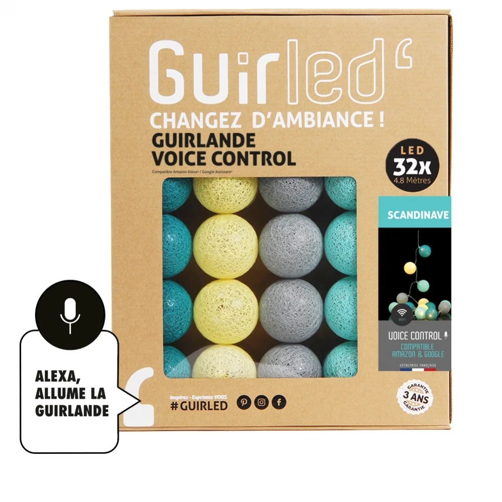 Guirled - Lichterkette Voice Control - Skandinavisch Sprachsteuerung Lichterkette Kugeln Baumwolle Google & Alexa