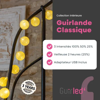 Guirlande lumineuse boules coton LED USB - Veilleuse bébé 2h - 3 intensités  - 16 boules 1,6m - Princesse - Cdiscount Maison