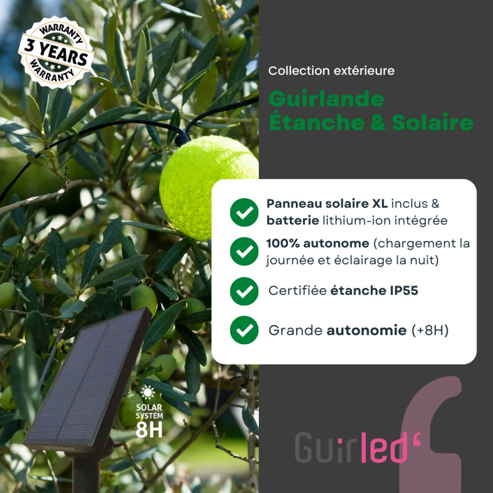 Guirled - Guirlande lumineuse Solaire -  Cerise Guirlande lumineuse extérieure étanche & solaire boules LED