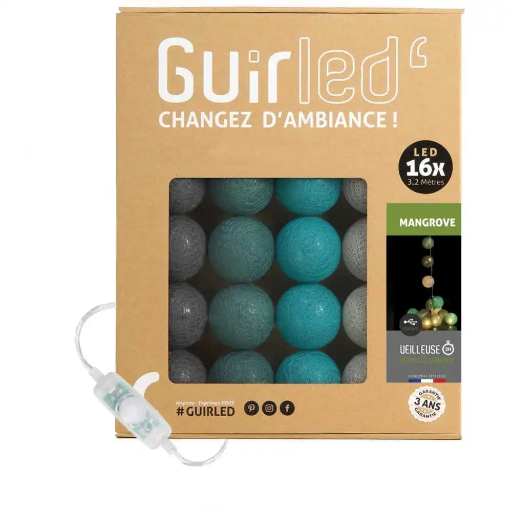 Guirled - Boutique -  Mangrove Classique Guirlande lumineuse boules coton LED USB [Reconditionné]