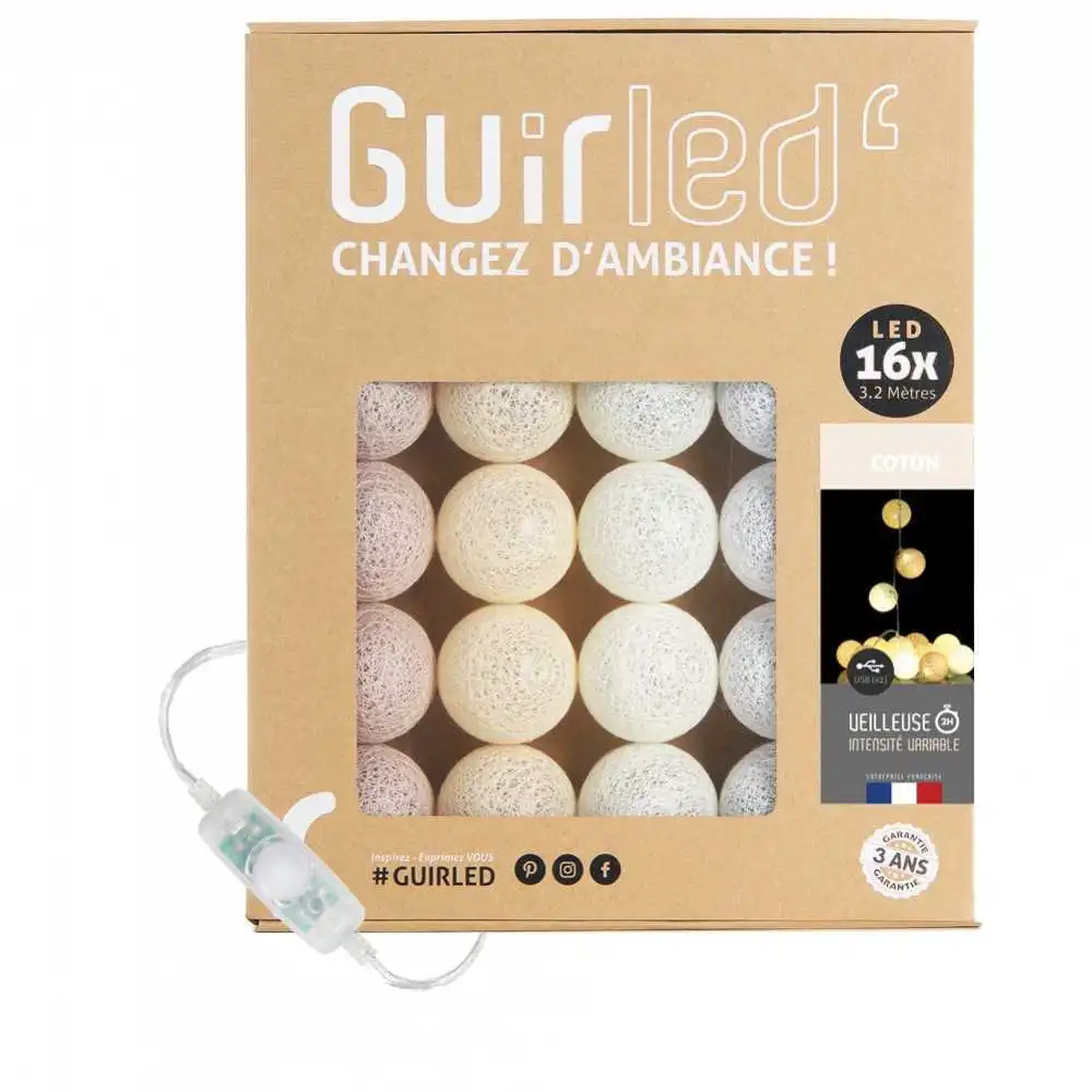 Guirled - Boutique -  Coton Classique Guirlande lumineuse boules coton LED USB [Reconditionné]