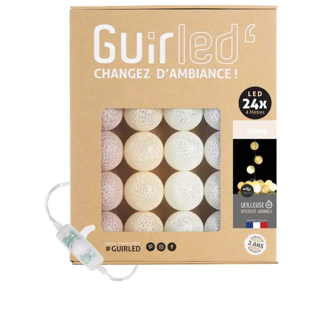 Guirled - Boutique - Baumwolle Klassisch Lichterkette Kugeln Baumwolle LED USB [Wiederaufbereitet]