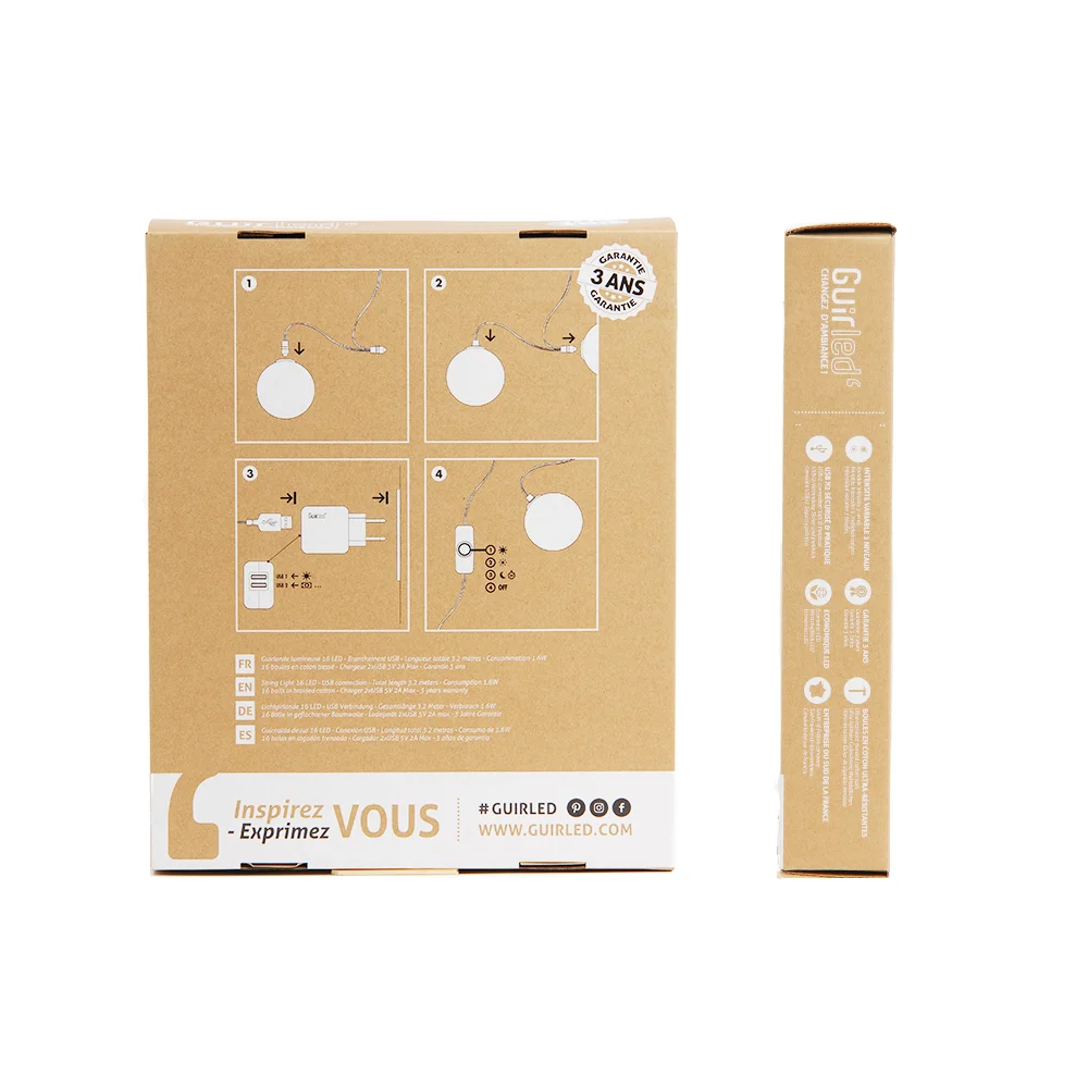 Guirled - Klassische Lichterkette - Horizon Classique Lichterkette Baumwollkugeln LED USB