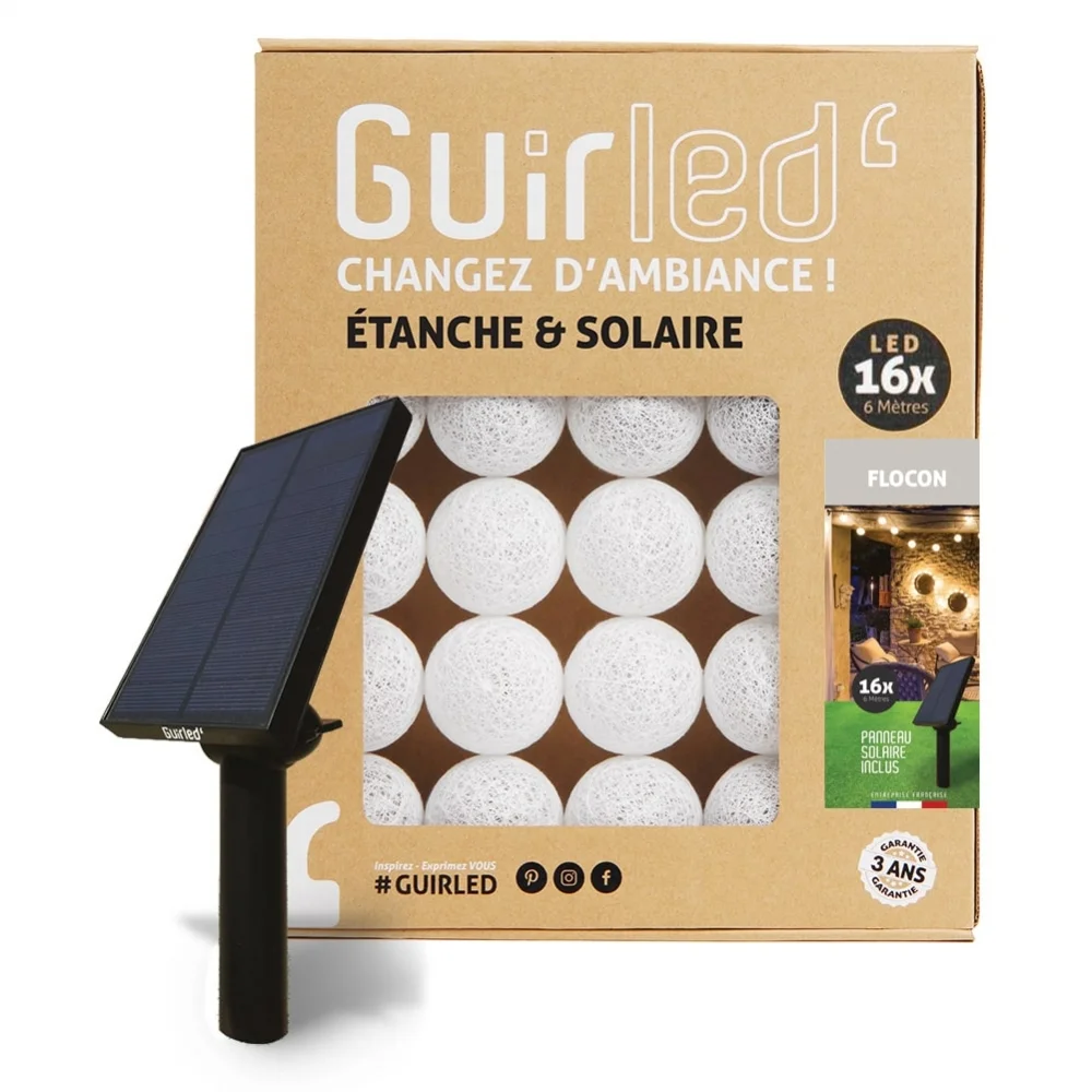 Guirled – Wasserdichte & solarbetriebene Lichterkette –  Flocon Wasserdichte & solarbetriebene Lichterkette für den Außenbereich mit LED-Kugeln