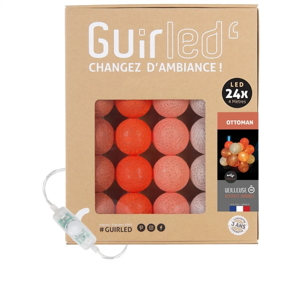 Guirled - Boutique -  Ottoman Classique Guirlande lumineuse boules coton LED USB [Reconditionné]