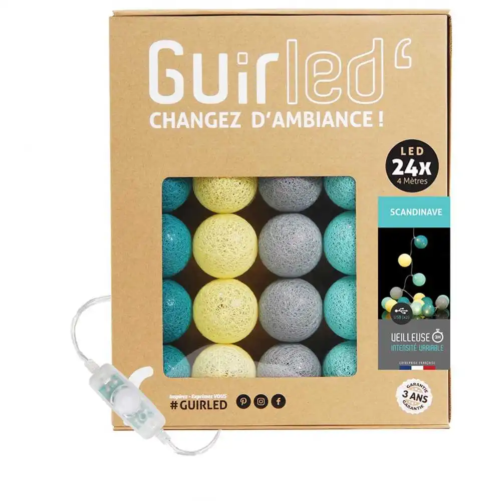 Guirled - Klassische Lichterkette - Skandinavisch Klassisch Lichterkette Baumwollkugeln LED USB