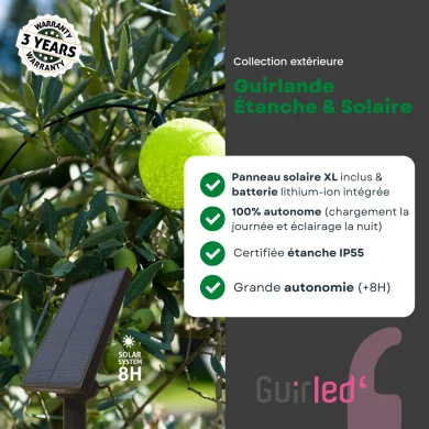 Guirled - Guirlande étanche & solaire -  Arlequin Guirlande lumineuse extérieure étanche & solaire boules LED