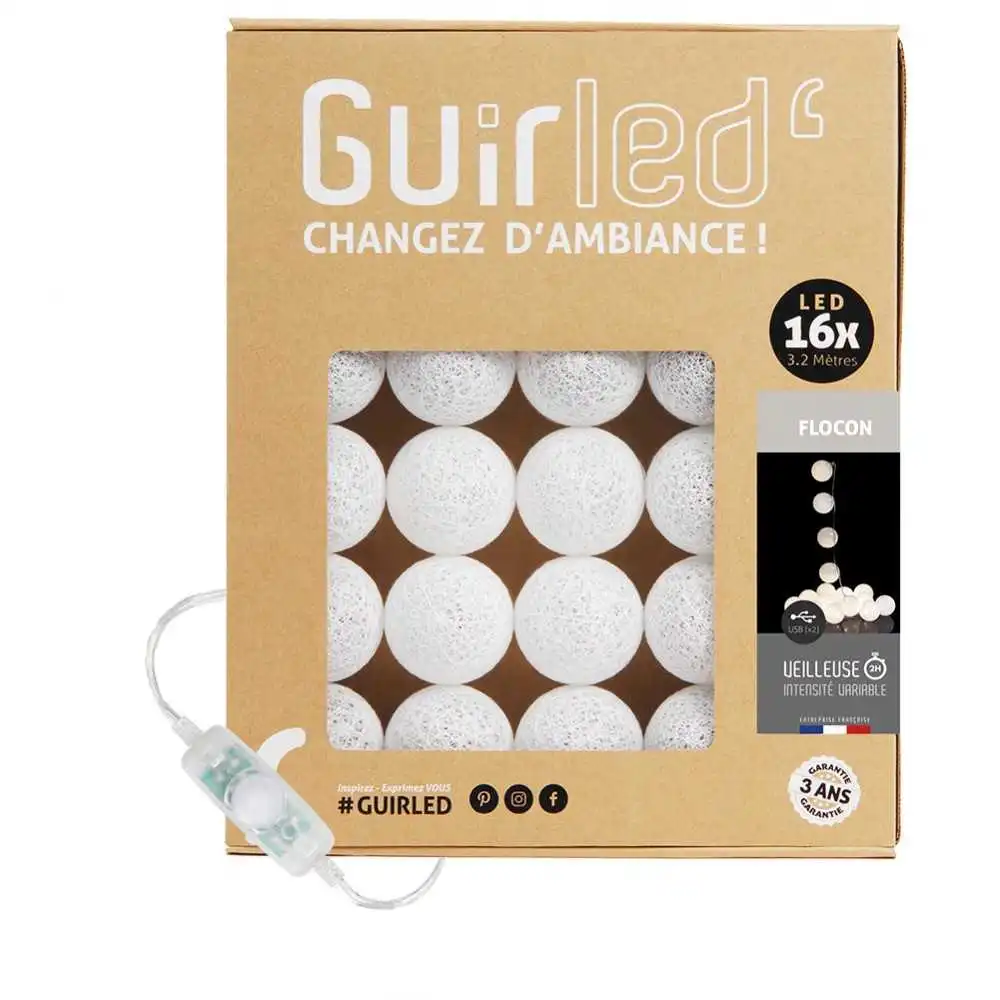 Guirled - Guirlande Classique -  Flocon Classique Guirlande lumineuse boules coton LED USB