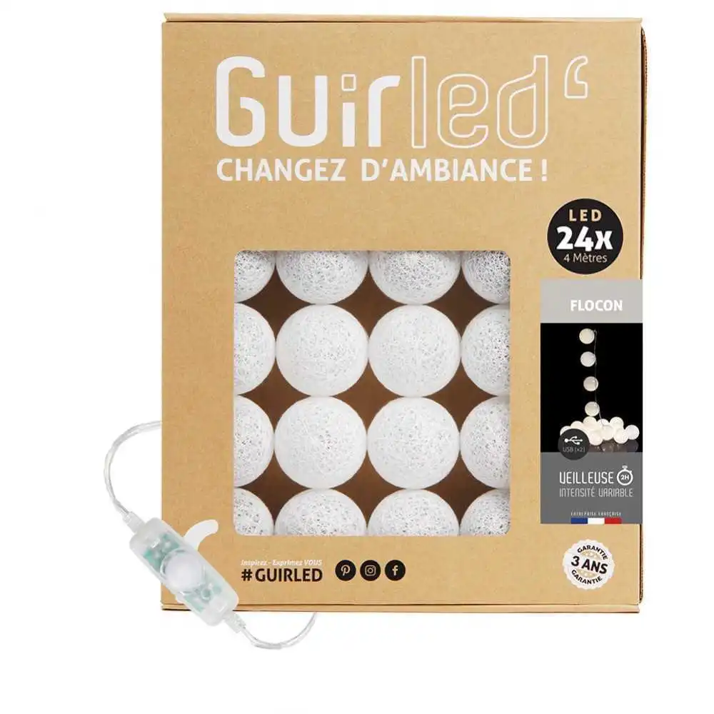 Guirled - Klassische Lichterkette - Flocke Klassische Lichterkette Baumwollkugeln LED USB