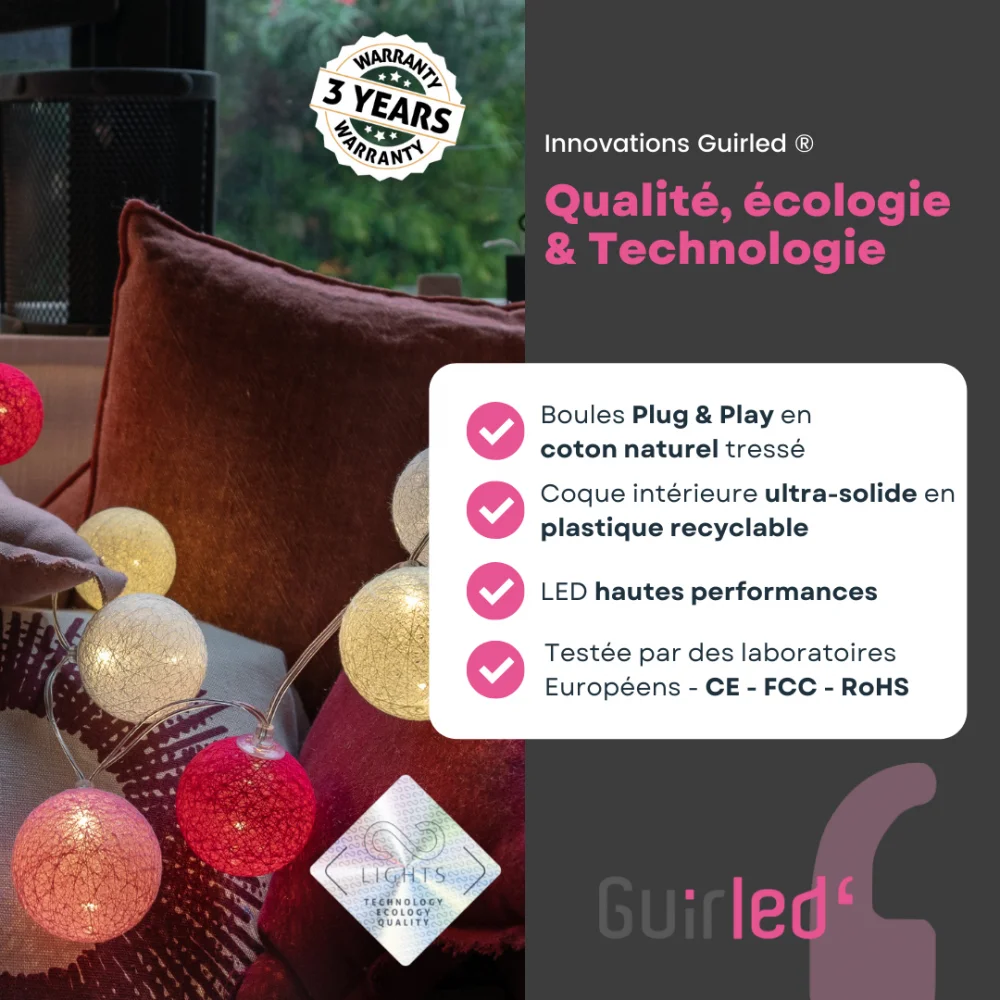 Guirled - Guirlande Air Control -  Flocon Télécommandée Guirlande lumineuse boules coton LED USB
