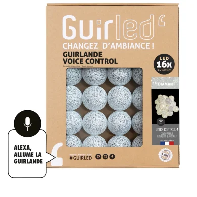 Guirled - Lichtslinger Voice Control - Diamant (Zilver) lichtslinger met katoenen balletjes en spraakbesturing, Google & Alexa