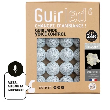 Guirled - Guirlande Voice Control -  Diamant (Argent) Commande Vocale Guirlande lumineuse boules coton Google & Alexa