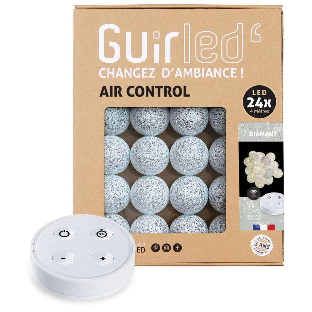 Guirled - Guirlande Air Control -  Diamant (Argent) Télécommandée Guirlande lumineuse boules coton LED USB