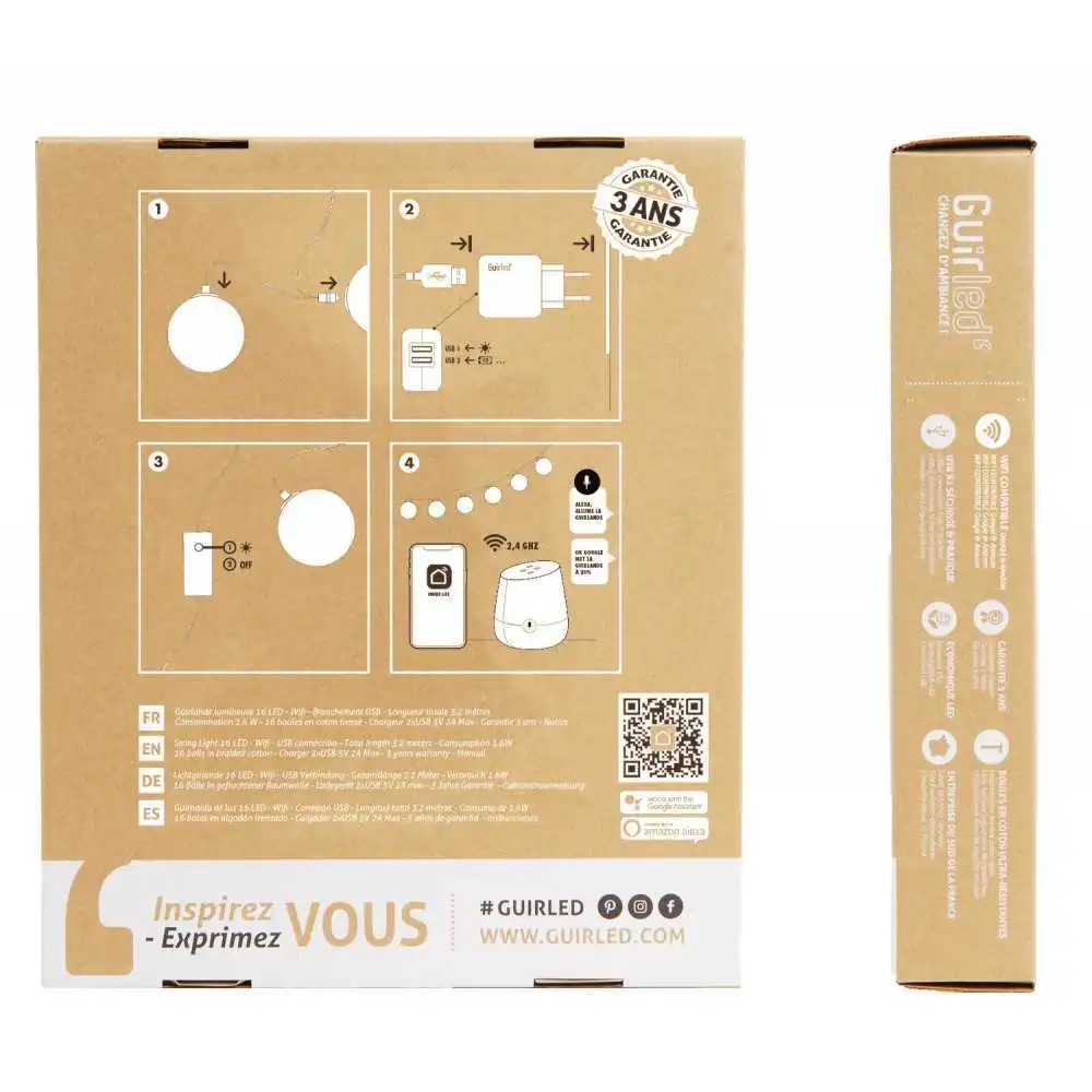 Guirled - Guirlande Voice Control -  Radiance Commande Vocale Guirlande lumineuse boules coton Google & Alexa