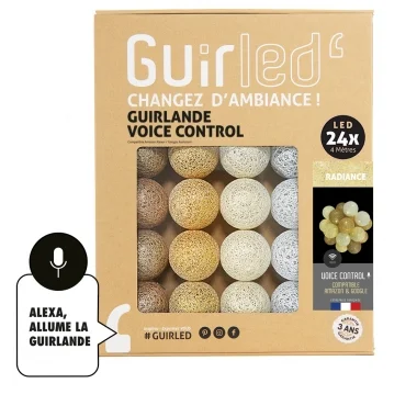 Guirled - Guirlande Voice Control -  Radiance Commande Vocale Guirlande lumineuse boules coton Google & Alexa