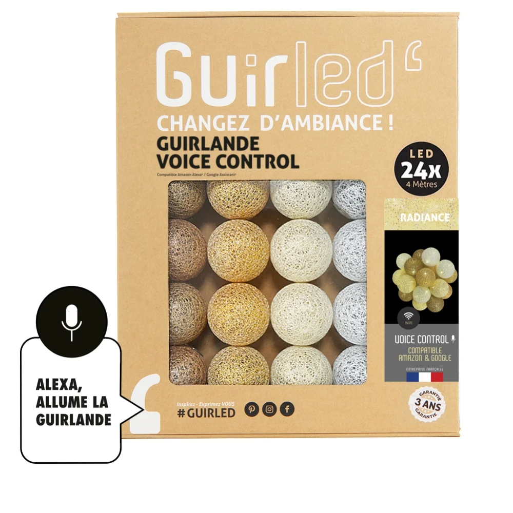 Guirled - Guirlande Voice Control -  Radiance Commande Vocale Guirlande lumineuse boules coton Google & Alexa