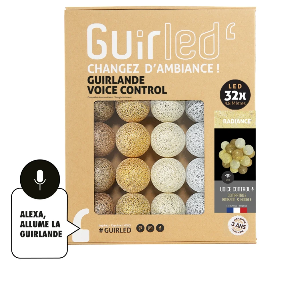 Guirled - Voice Control Lichterkette - Radiance Sprachsteuerung Lichterkette Baumwollkugeln Google & Alexa